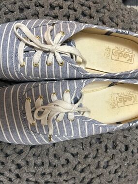 Keds Blue and White Striped Canvas Sneakers